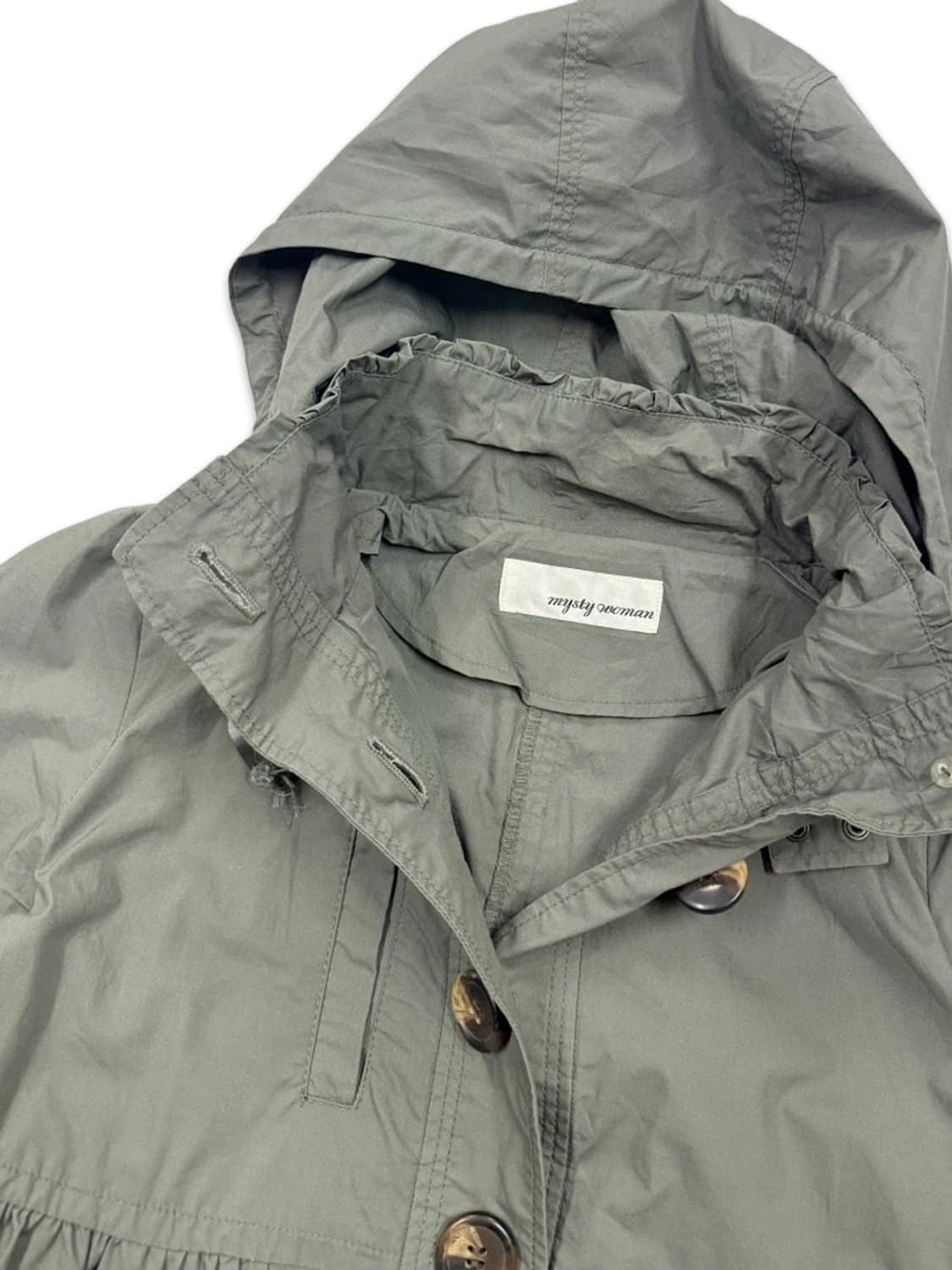 빈티지 mysty woman 카키 프릴 후드 야상 상품이미지5