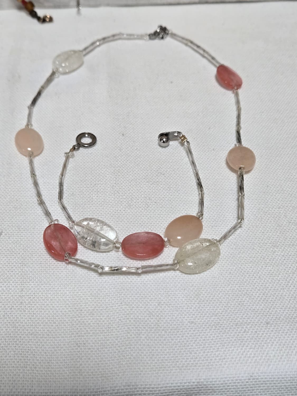 빈티지 믹스 원석 목걸이 크랙수정 로즈톤 내포수정 포인트 상품이미지9