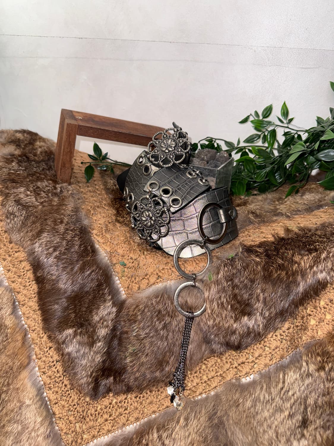 Metal silver python flower chain belt 상품이미지2