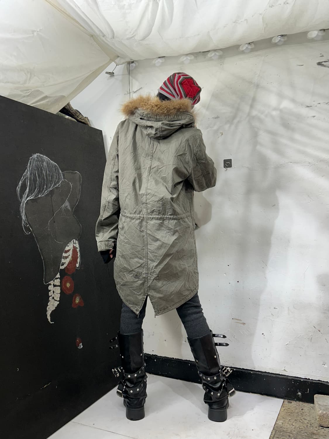 일본빈티지 울프죠 퍼 후드 야상 개파카 y2k L 상품이미지6