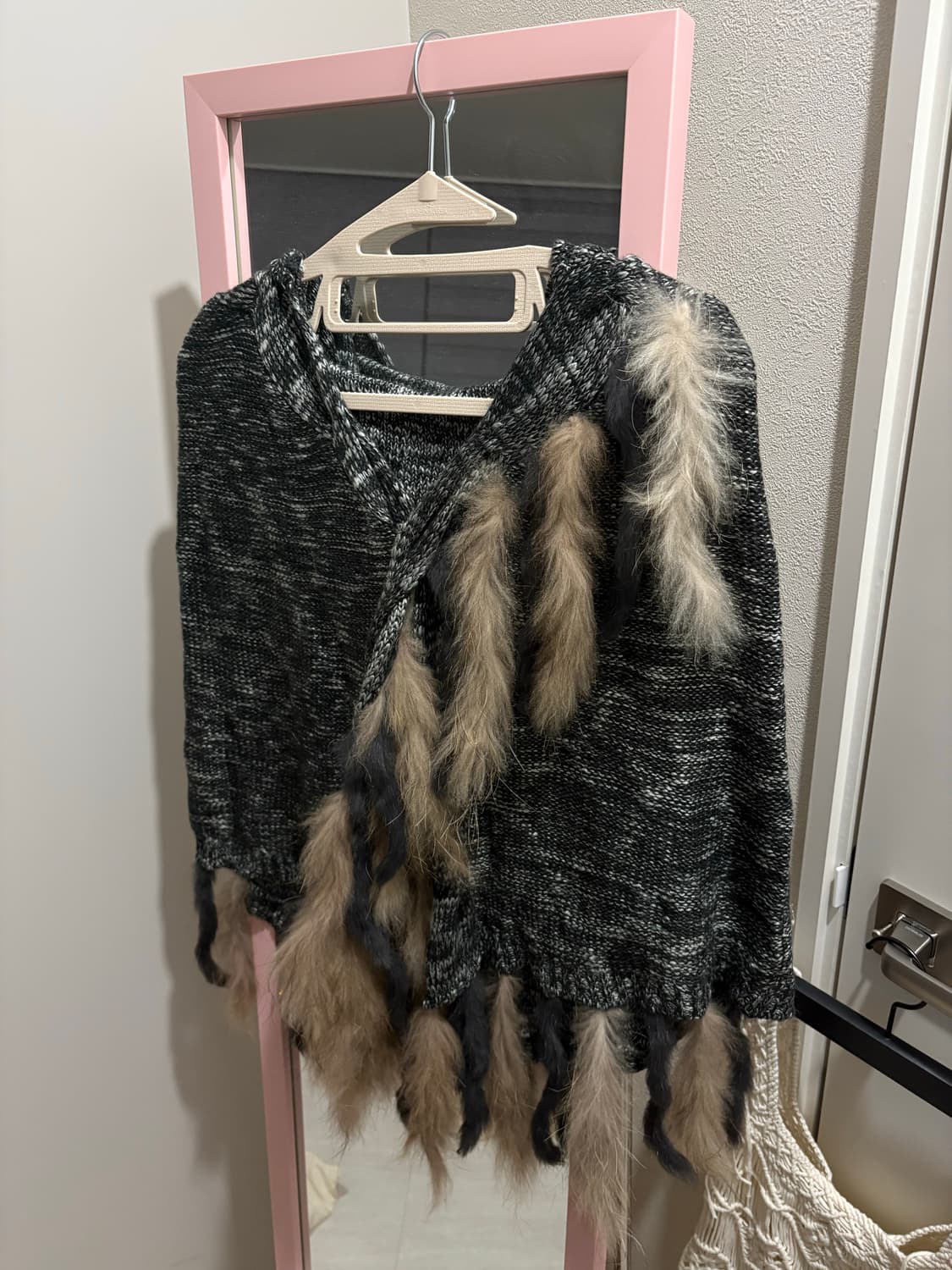 래빗 퍼 판초 케이프 / 페어리 그런지 에스닉 몽골 히피 상품이미지1