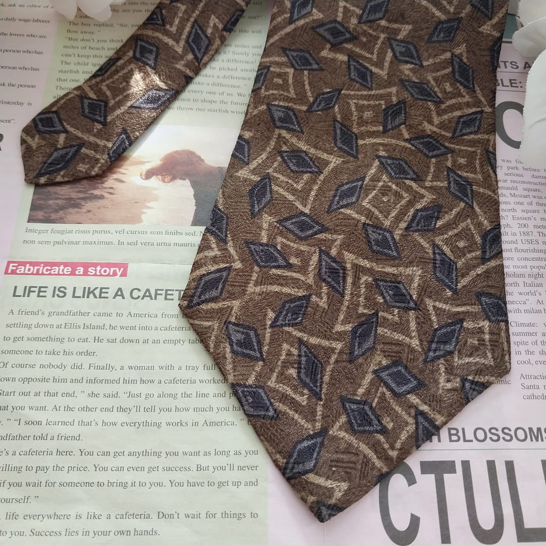 캘빈클라인 실크 브라운 기하 패턴 넥타이 10.5cm A+등급 K1291 상품이미지3