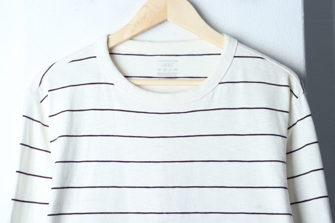 (L-XL) 지오다노 긴팔티셔츠 스트라이프 단가라 아이보리-H32954 상품이미지3