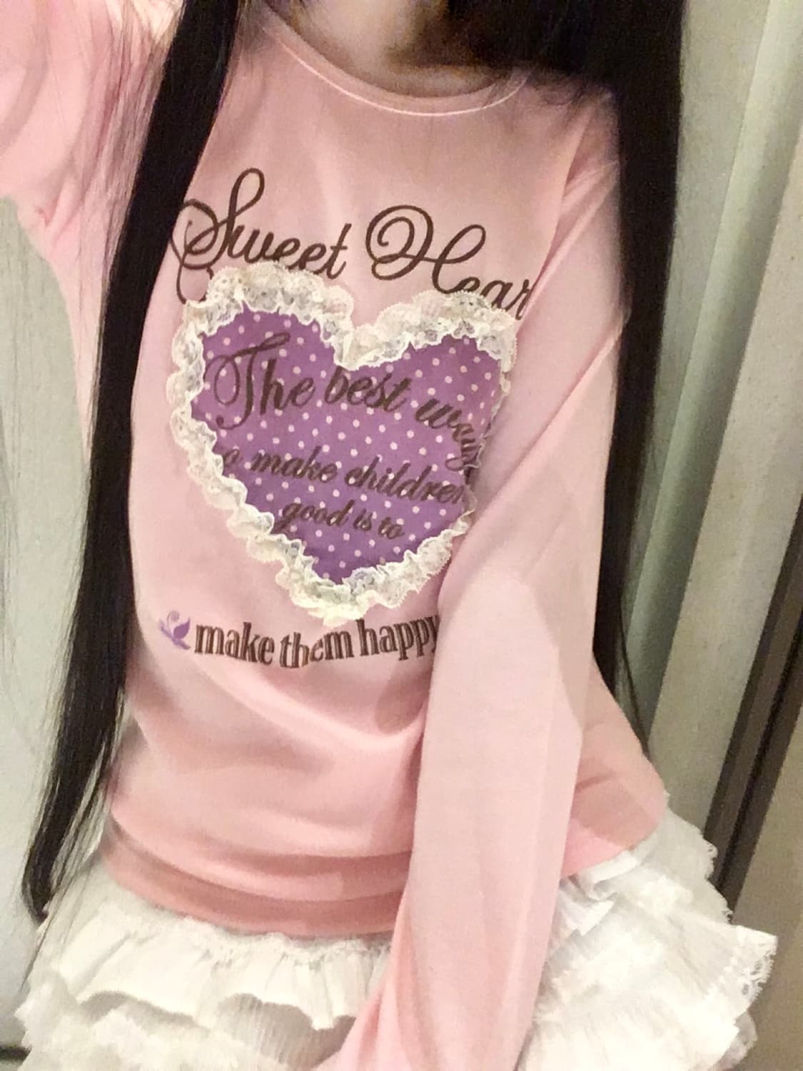 히메갸루 도트 하트레이스 레터링 연핑크 로걀탑 티셔츠 핀터깔 아방핏 상품이미지1