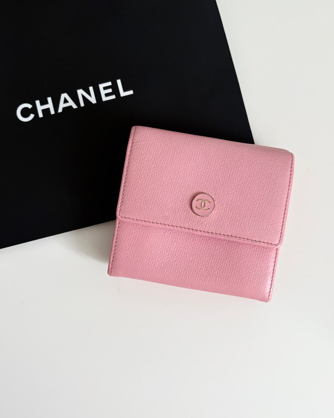 CHANEL 샤넬 cc 버튼 카드 반지갑 핑크 상품이미지1