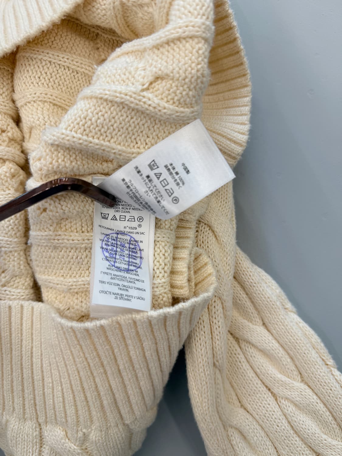폴로 랄프로렌 신형 QR라벨 아이보리 코튼 꽈배기 니트 상품이미지7