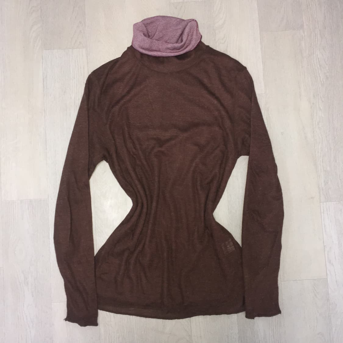 jpn vintage brown stripe layered pullove 상품이미지3
