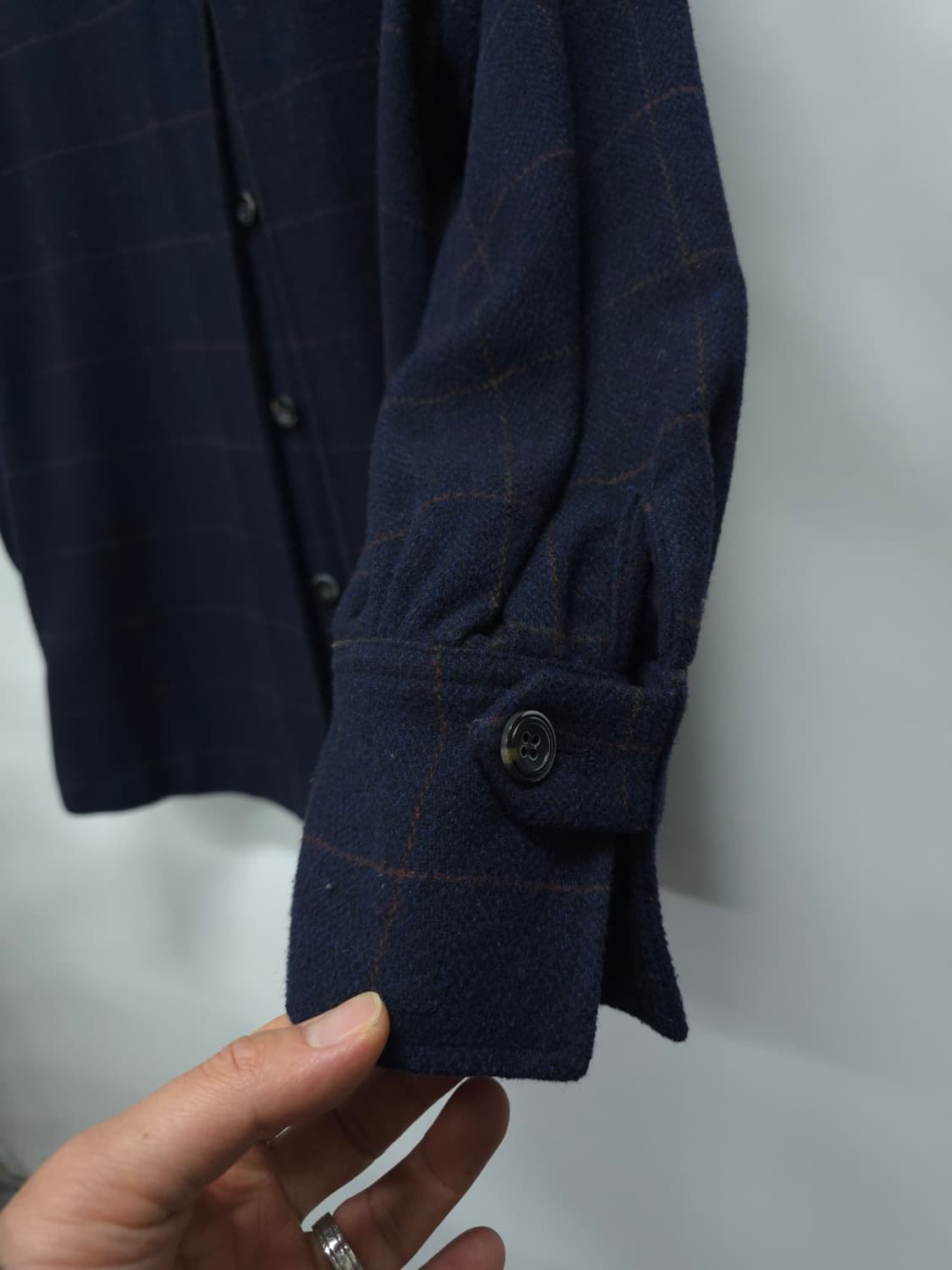 [A+G] 여성 클래식 네이비 체크 더블 하프 코트(77) 상품이미지7