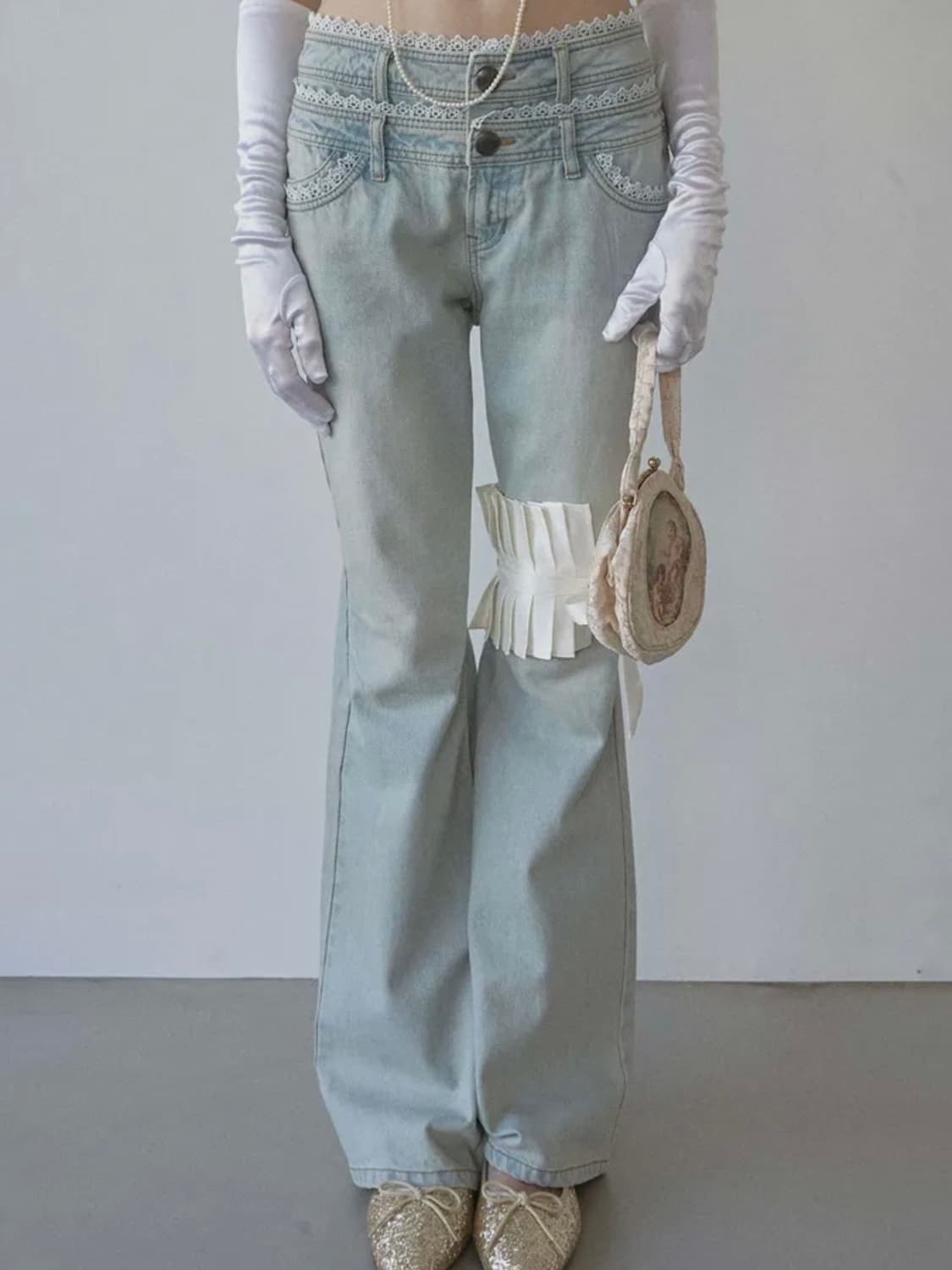 스컬프터 더블 웨이스트 부츠컷 데님 빈티지 아이스 상품이미지1