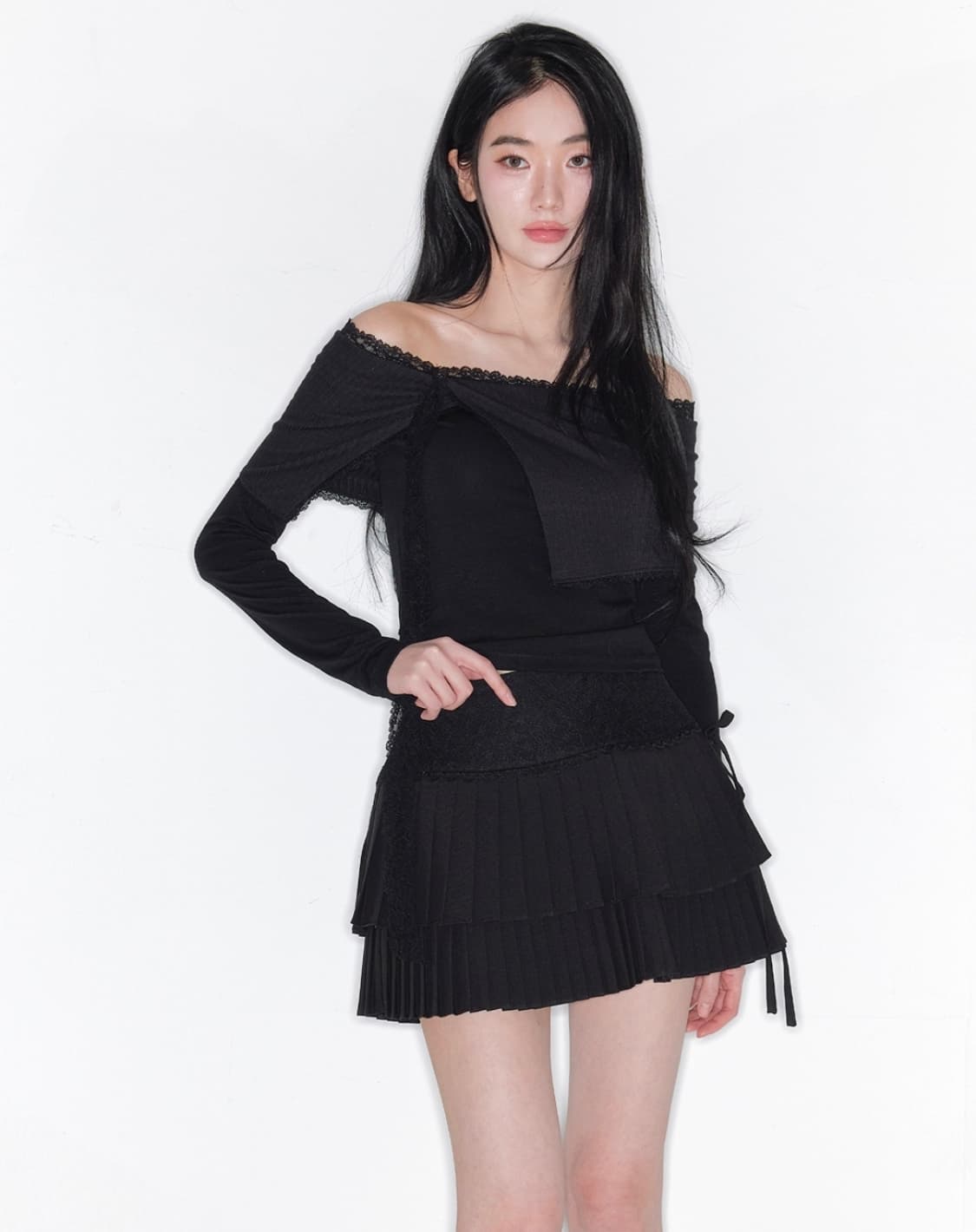[새상품] 더티스 코디세트 레이어 레이스 랩 스트랩 스커트 상품이미지3
