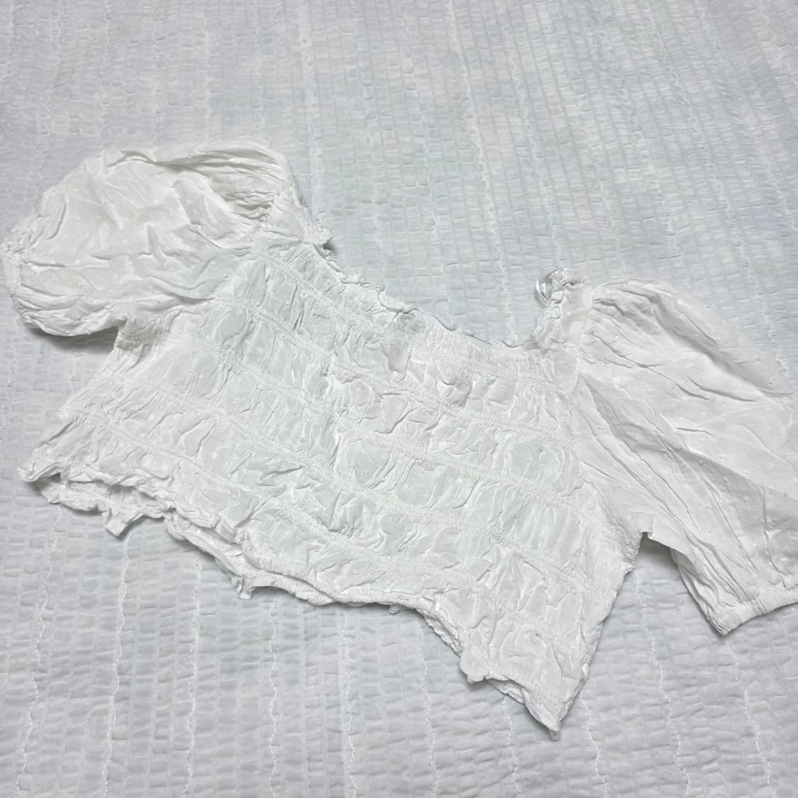 일본 h&m)로맨틱 히메 발레코어st 리본 퍼프 반팔 크롭 블라우스 상품이미지3