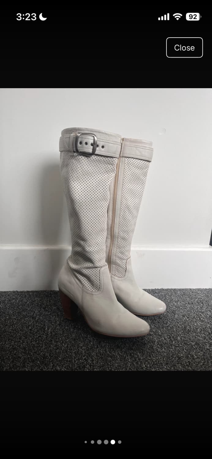 빈티지 Y2K 버클 화이트 가죽 니하이 롱부츠 250 상품이미지5