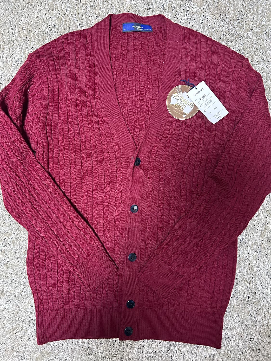 새상품 일제 타스마니안 울 버건디 가디건 사이즈 105~110 상품이미지1