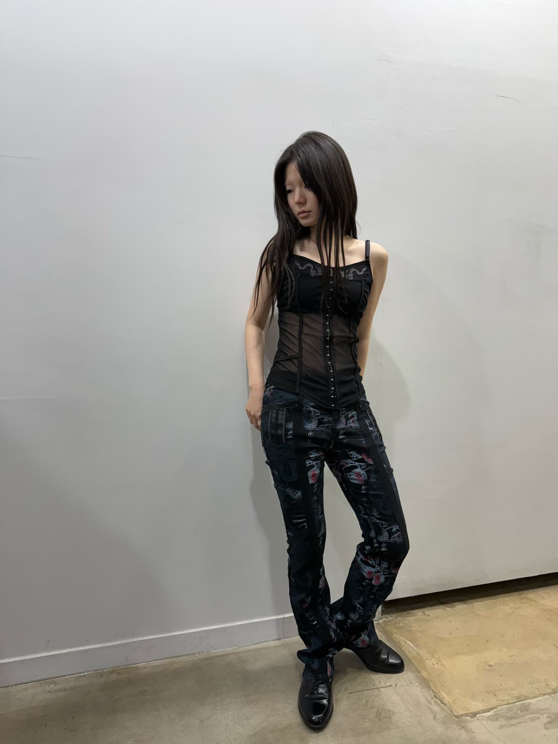 오즈온 오리엔탈 패턴 디테일 매쉬 부츠컷 팬츠 상품이미지5