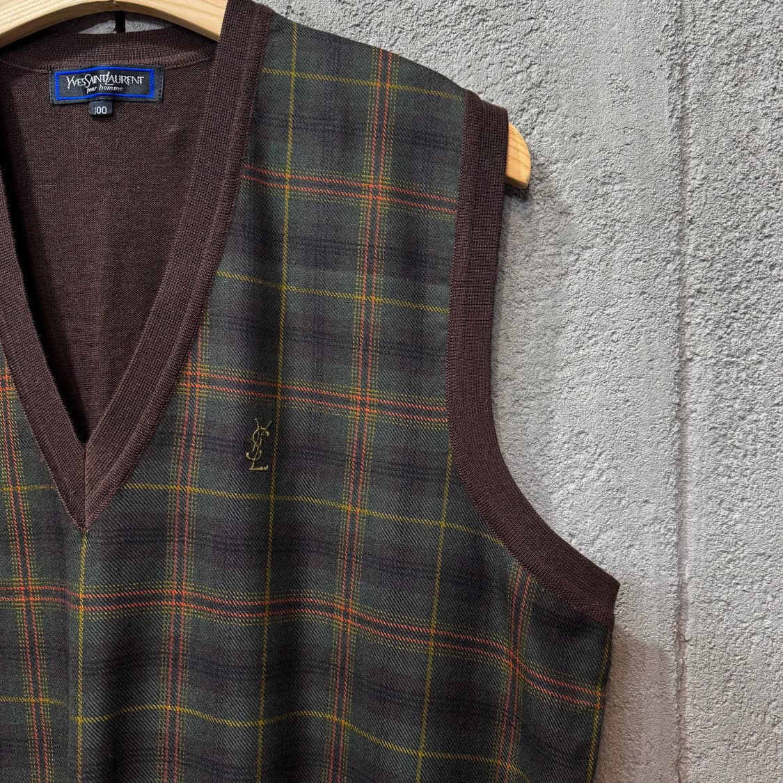 90s 입생로랑 클래식 체크 니트 조끼 (L)   상품이미지2