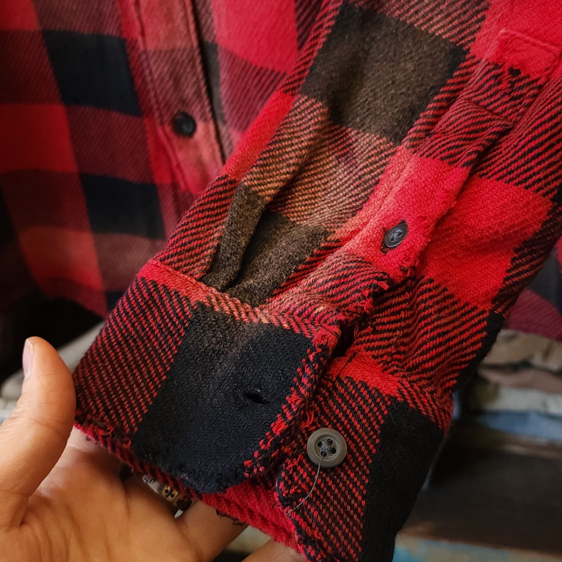 90s 빈티지 체크셔츠 헤비 플란넬 워크셔츠 썬페이딩 레드 윈도우 L 상품이미지9