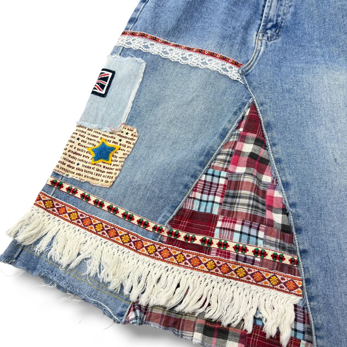 JPN silent worth 패치워크 레이스 수술 데님 미디스커트 상품이미지5