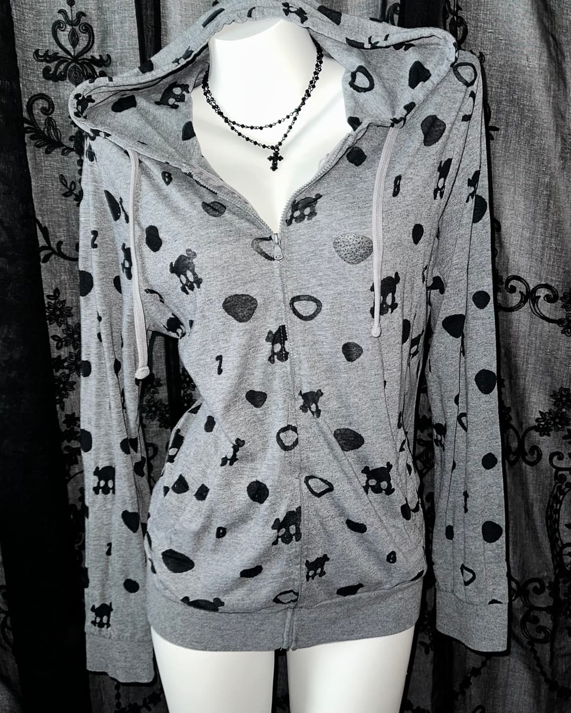 Skull Heart See-Through Hooded Zip-Up 상품이미지2