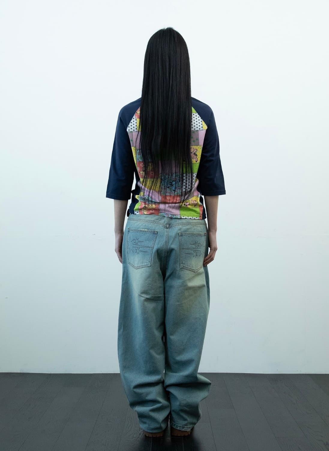 patchwork quilted printed 3/4 sleeve tee 상품이미지4