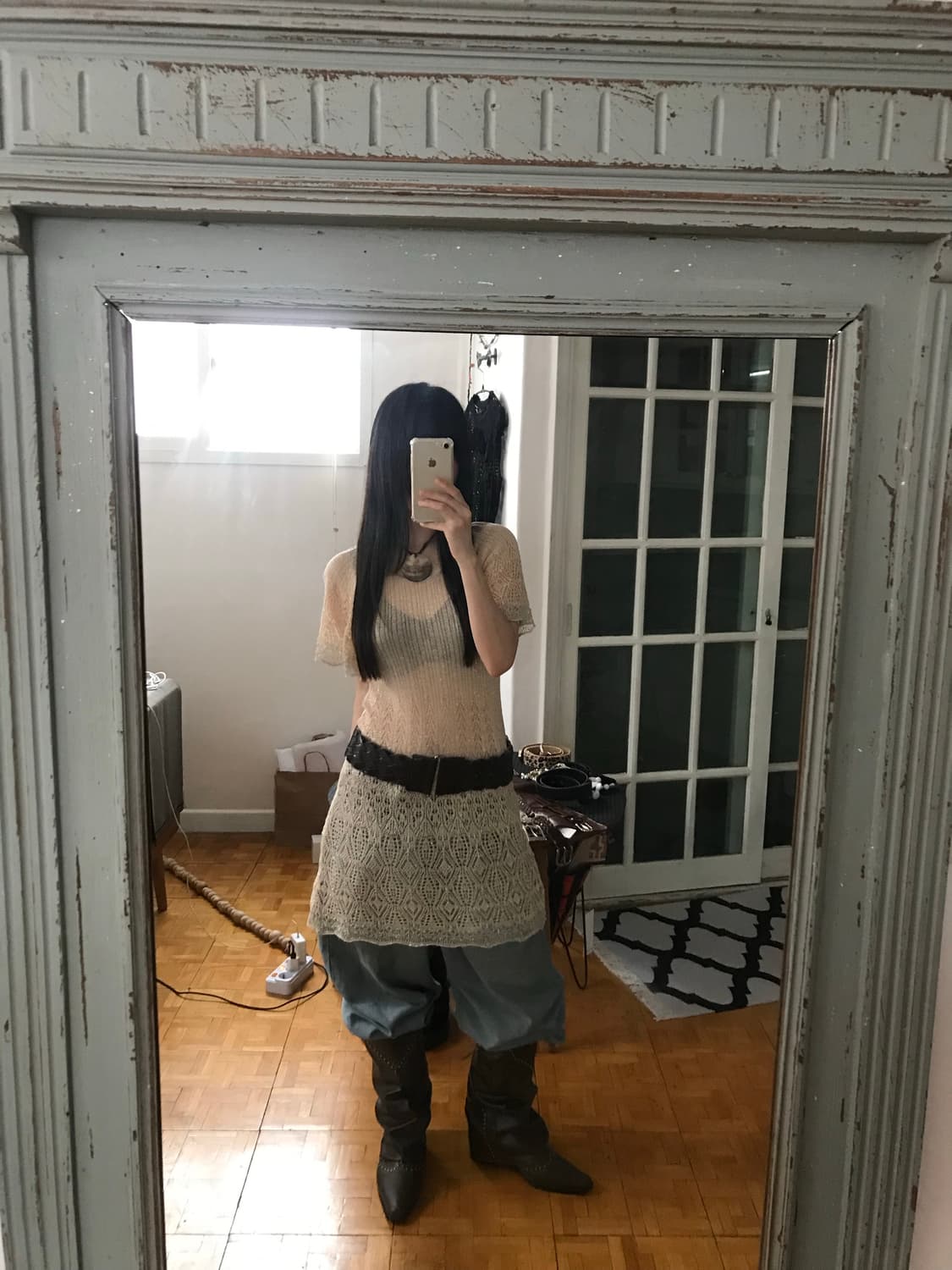 vintage see-through pearl knit 상품이미지1