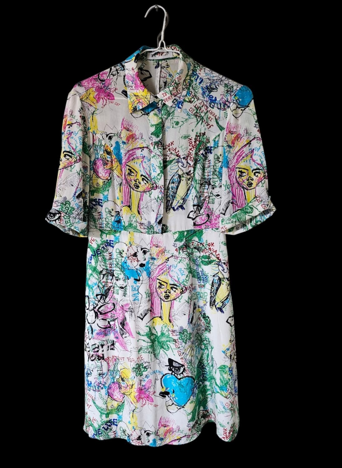 유니크 페이스 패턴 셔츠형 벨티드 미디원피스 55 상품이미지4