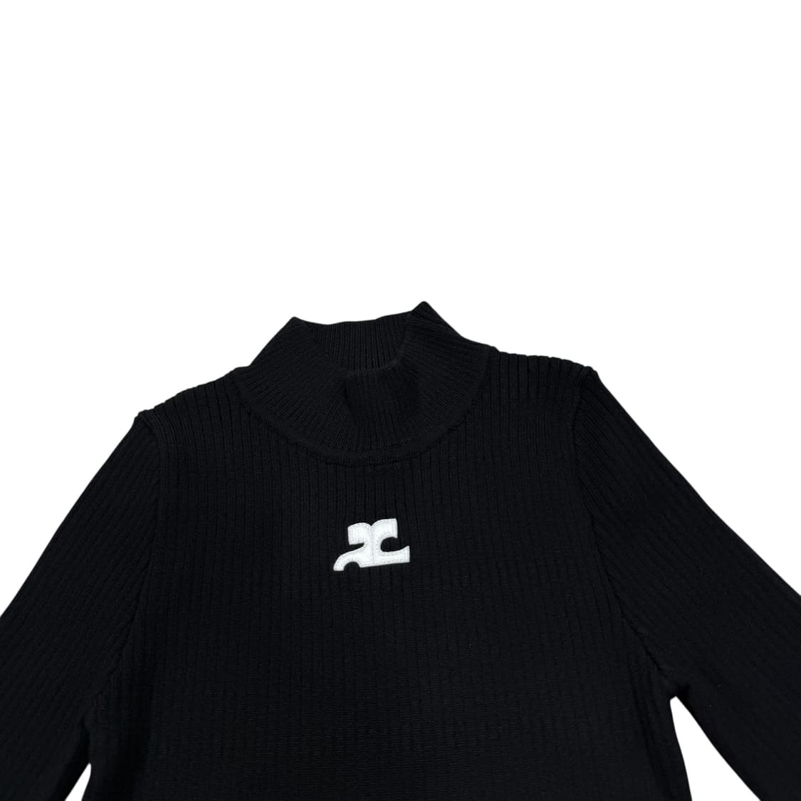 꾸레쥬 하프넥 골지 니트 탑 블랙 L 상품이미지2