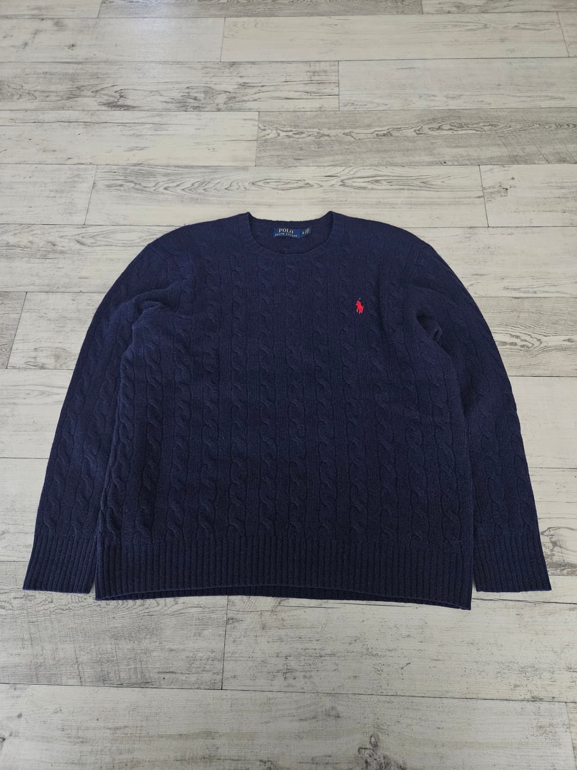 (xl)폴로 랄프로렌 울 캐시미어 케이블 꽈배기 니트 네이비 상품이미지3