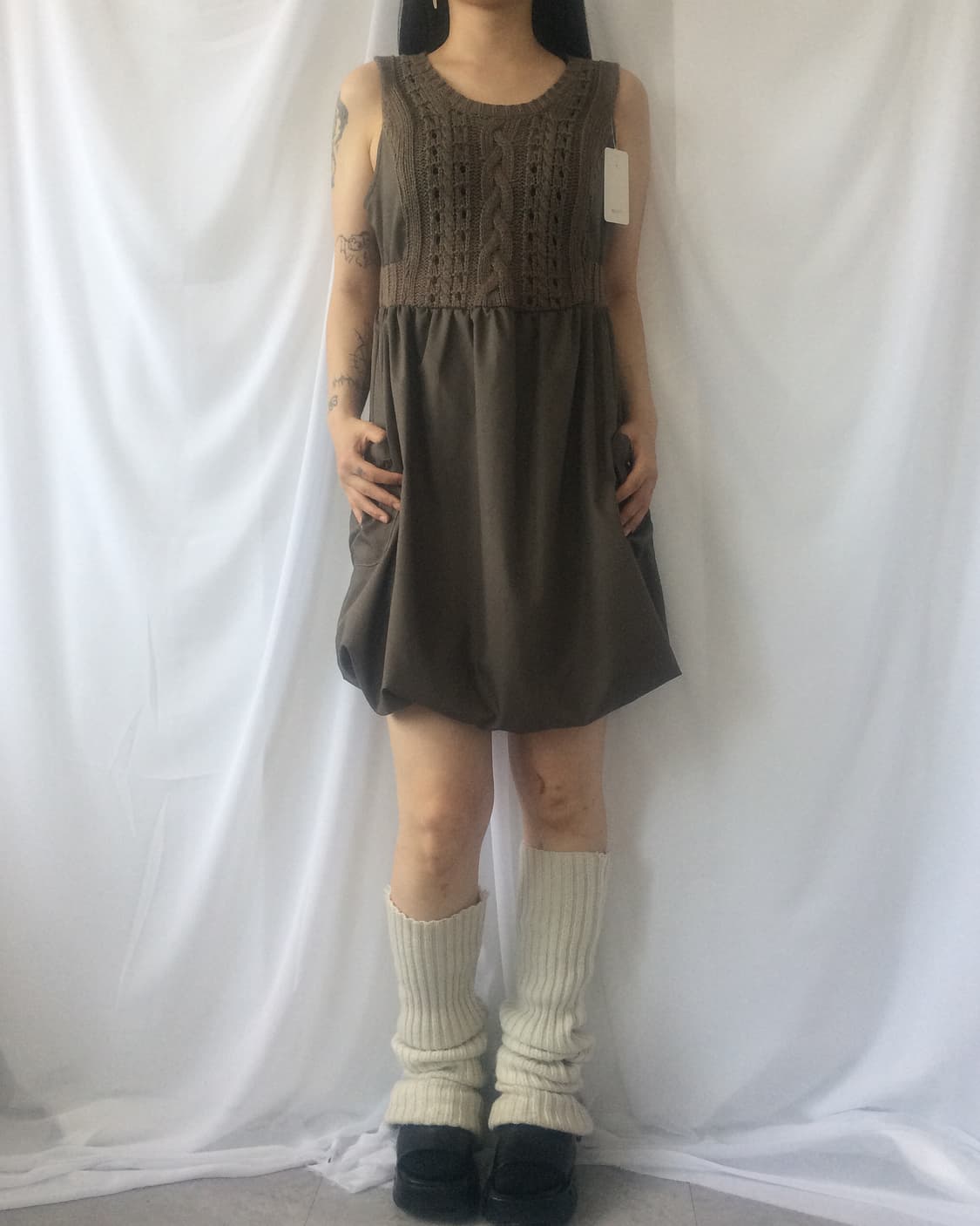 Cable knitted point sleeveless onepiece 상품이미지7