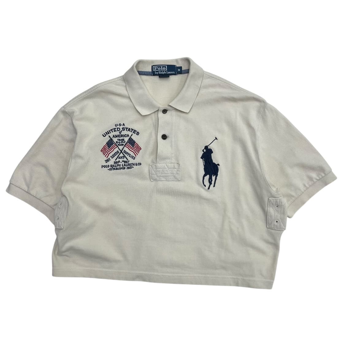 폴로 랄프로렌 네이비 빅포니 성조기자수 아이보리 카라 크롭 반팔 M 상품이미지2