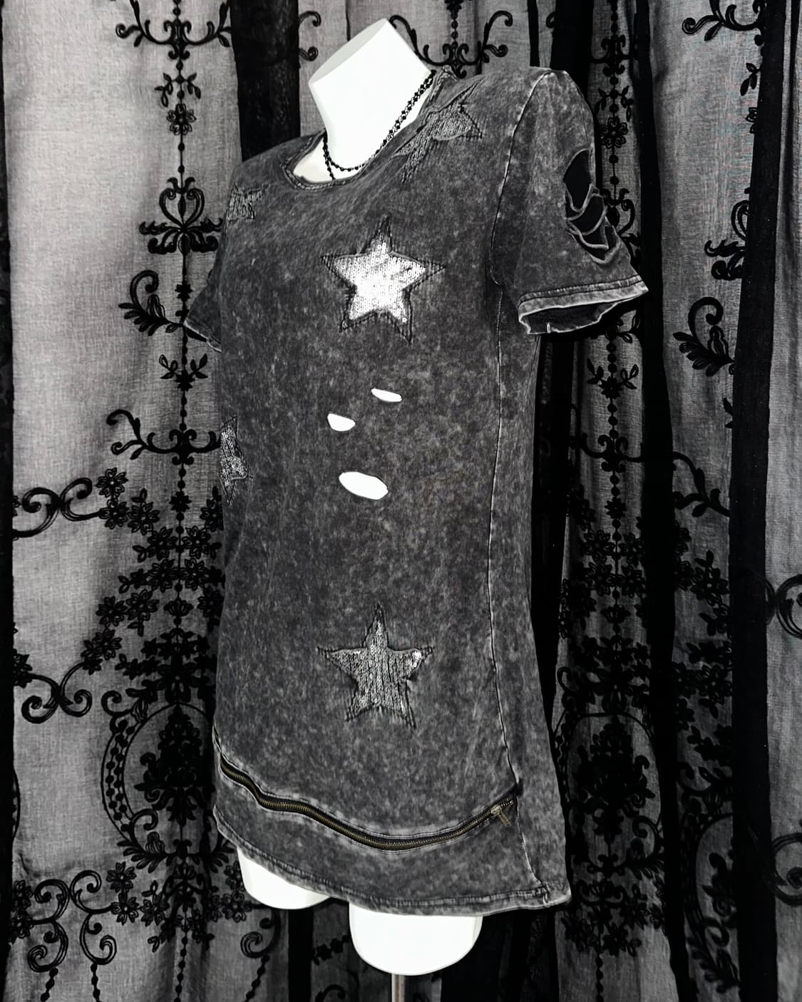 vintage charcoal star zipper top 상품이미지2