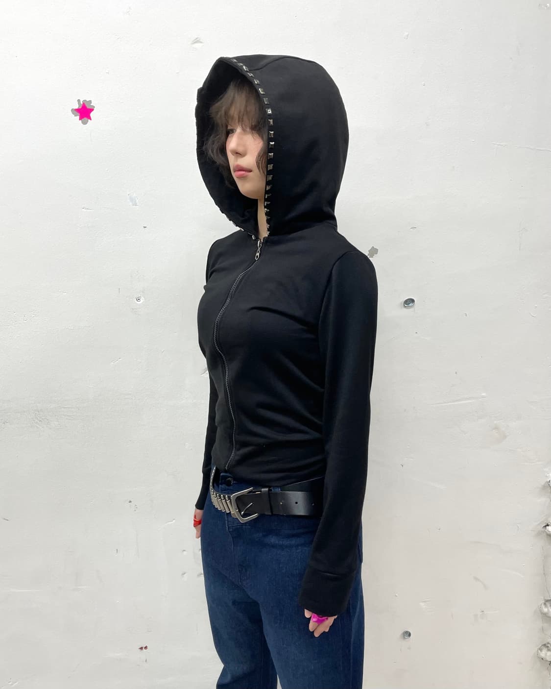 Hoodie Stud Black Sexy Hoodie Zip-Up  상품이미지6