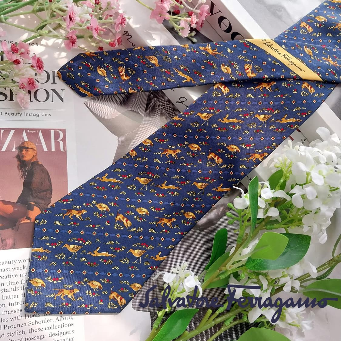 살바토레 페라가모 애니멀 모티브 넥타이 9.5cm S~A+등급 K2426 상품이미지2