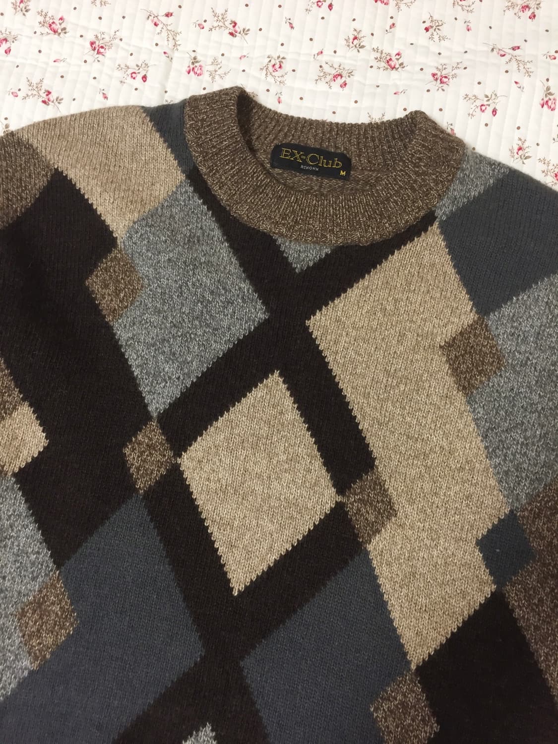 빈티지 브라운 아가일 니트 상품이미지2