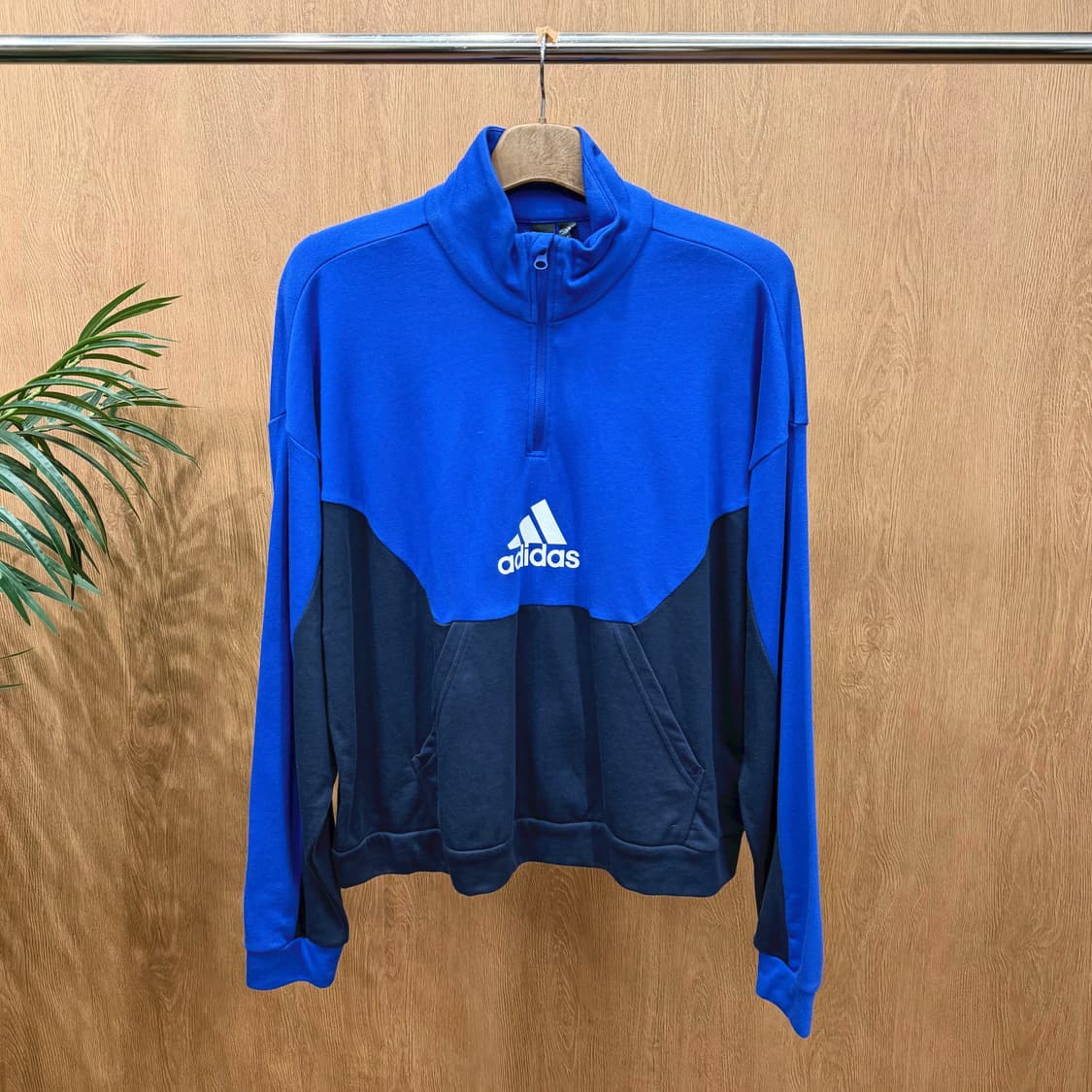 아디다스 하프 집업 맨투맨 컬러블록 배색 로고 프린트 디테일 블루 네이비 상품이미지1