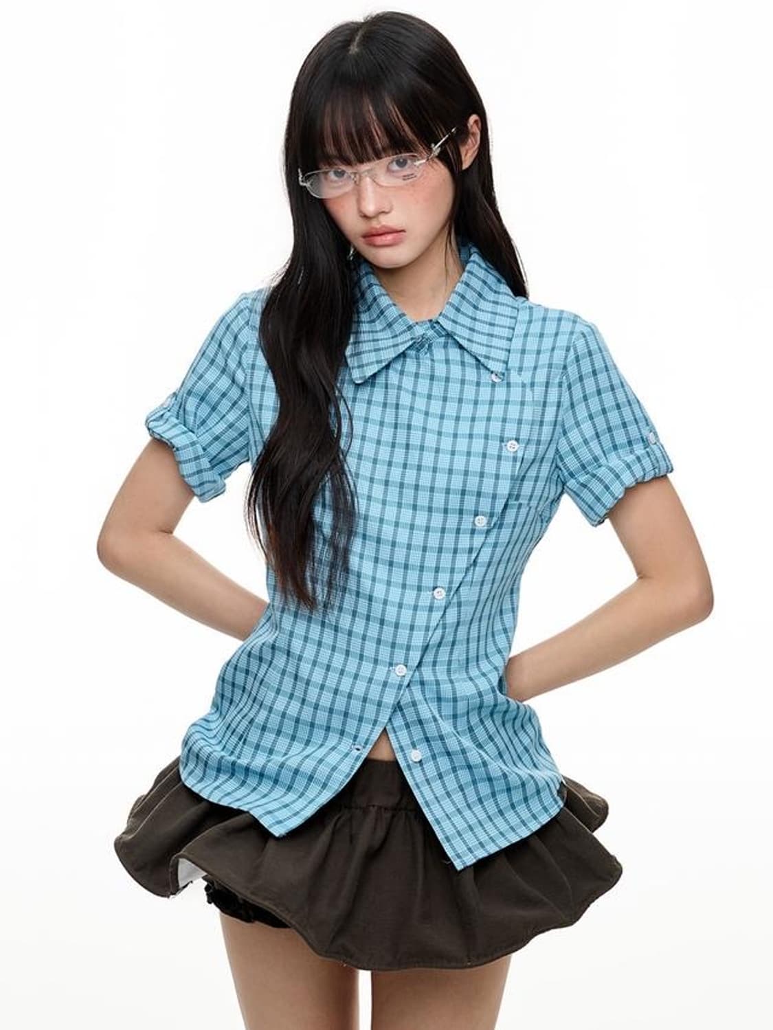 디얼마이키코 Twilight Oblique Button Shirt 상품이미지1