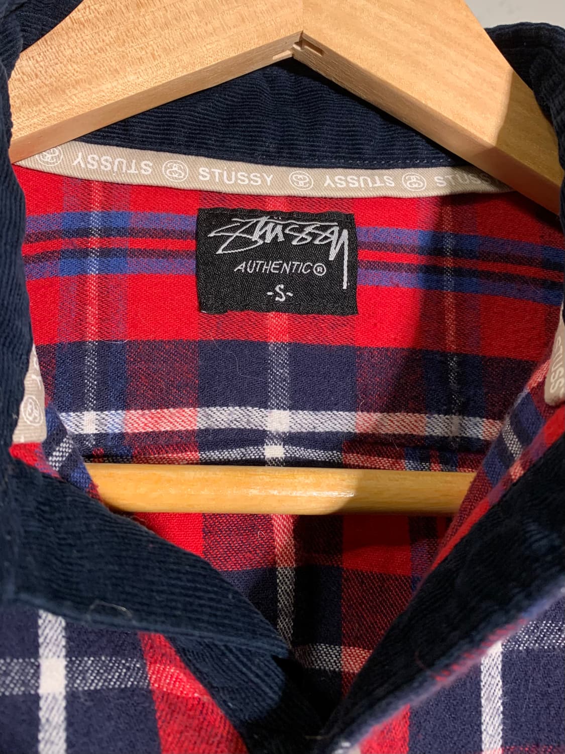 00’s stussy 코듀로이 카라 엘보우패치 체크 패턴 마운틴 셔츠 상품이미지6