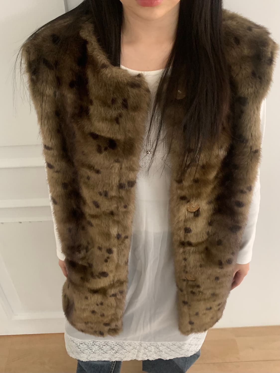 leopard fur vest 상품이미지1
