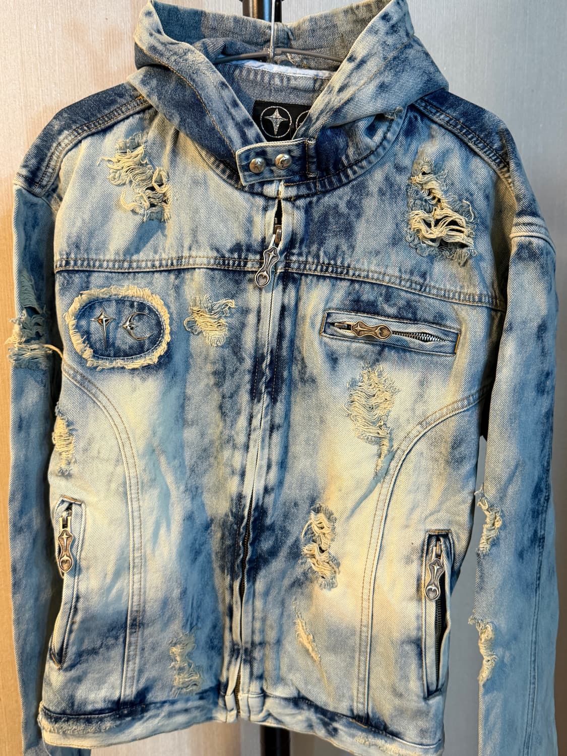 떠그클럽 데미지 데님 크롭 후드자켓 상품이미지3