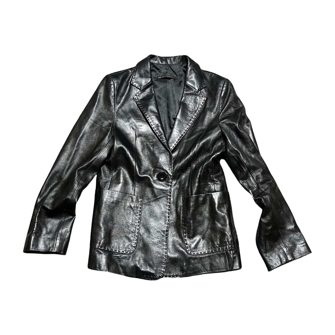 우영미 블랙 가죽 레더 블레이저 자켓 빈티지 상품이미지1
