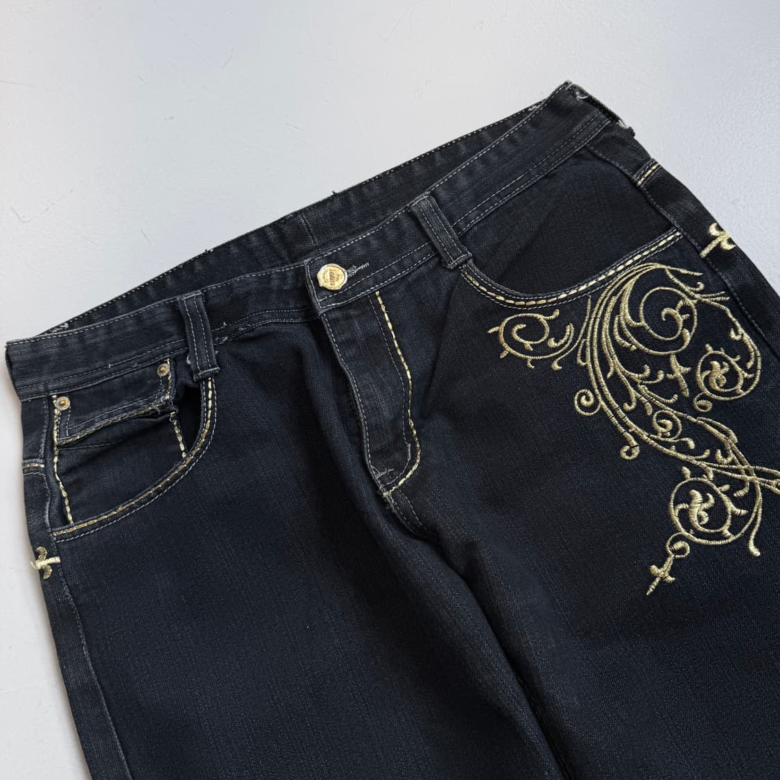Y2K 윙 날개 자수 새깅 배기 빈티지 데님팬츠 상품이미지4