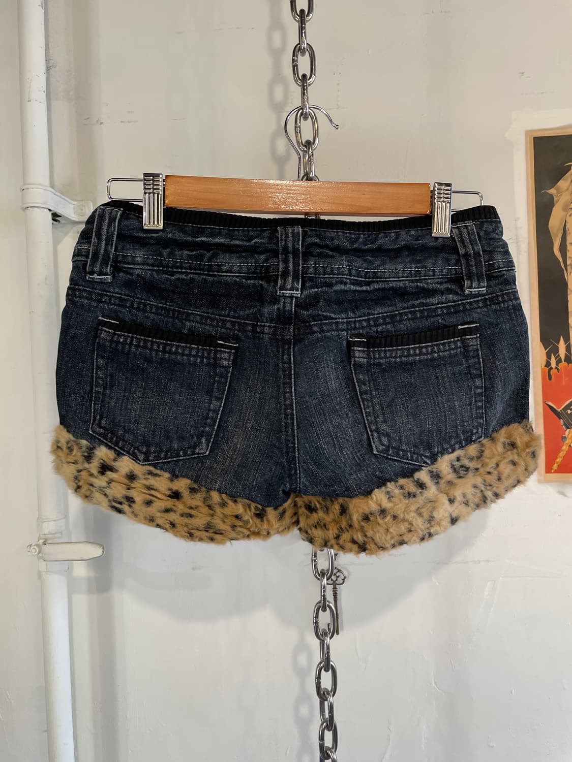 레오파드 퍼 데님 숏팬츠 갸루 상품이미지3