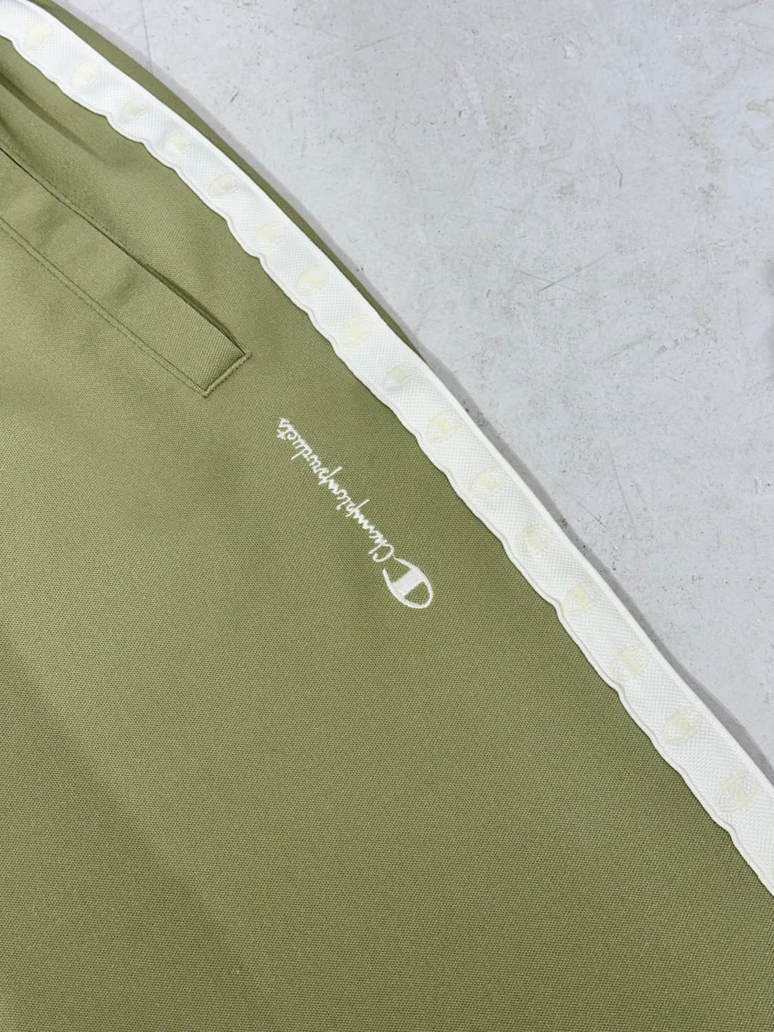 챔피온 카키 화이트 사이드 라인 와이드 추리닝 바지 트레이닝 팬츠 M 상품이미지6