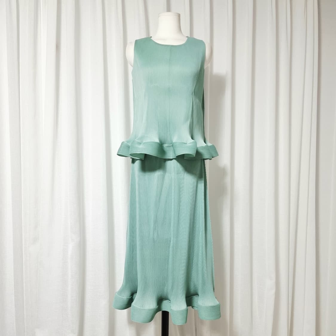 플리츠 투피스 슬리브리스 블라우스 스커트 치마 셋업 세트 (프리) 새상품 상품이미지1