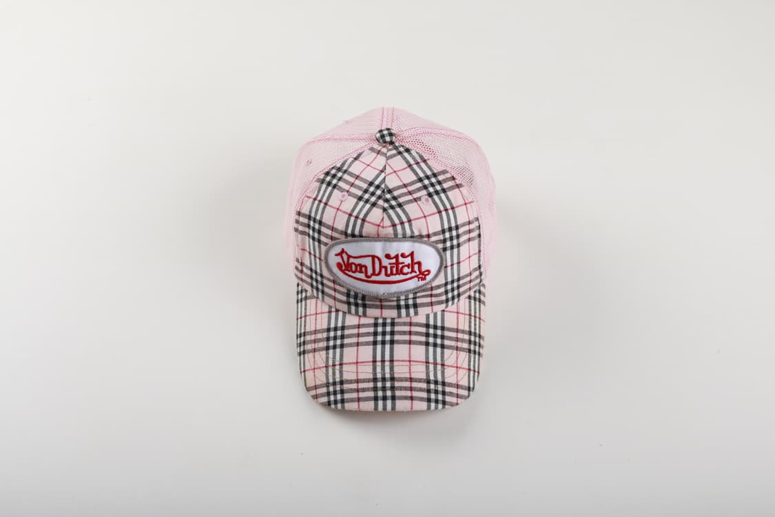 90's 본더치 핑크 체크 트러커 메쉬캡 모자 상품이미지1
