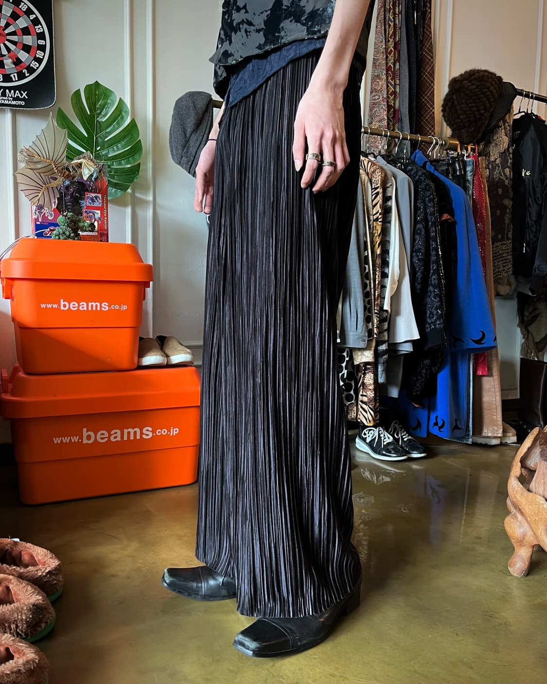 GRL グレイル Wide Pleats Black Trouser 상품이미지2