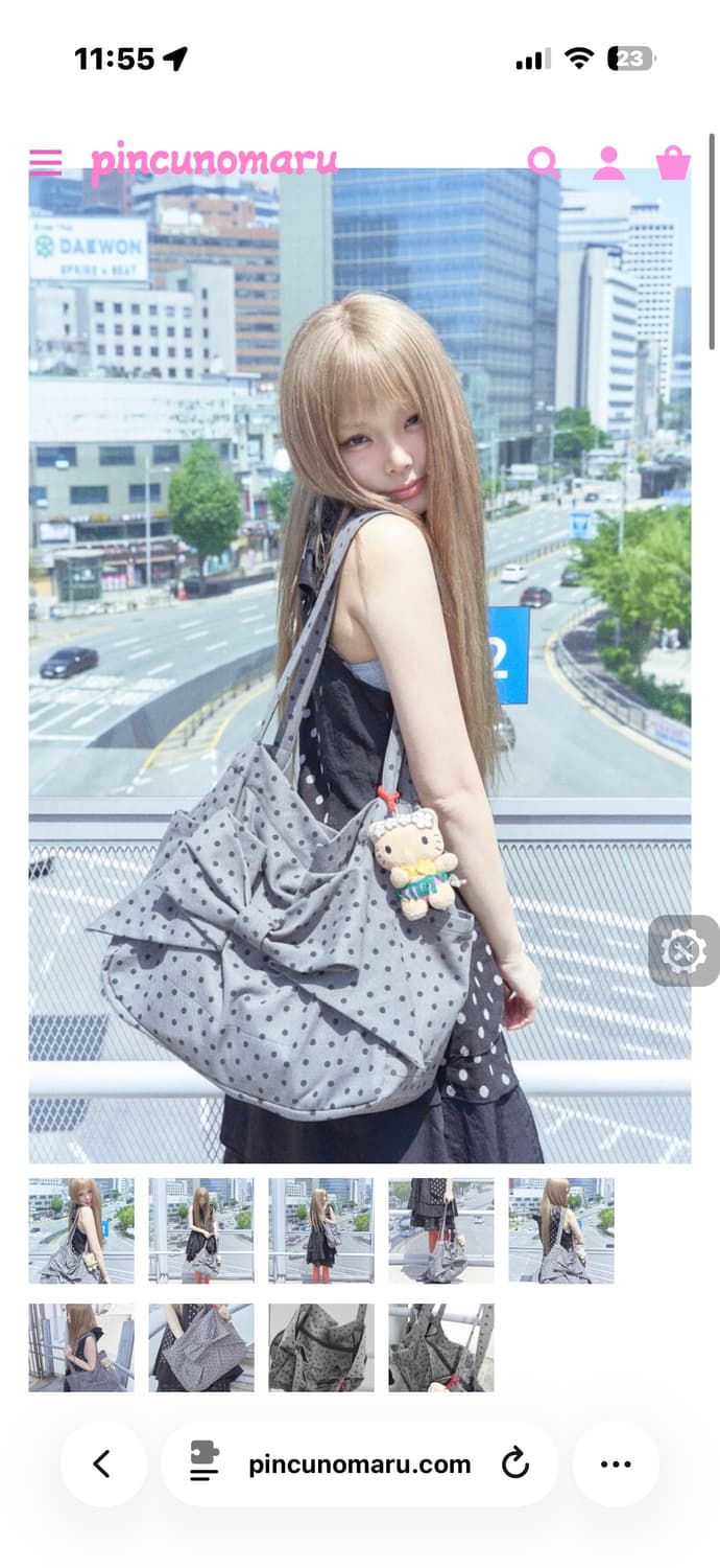 핀쿠노마루 리본백 도트 그레이 상품이미지1