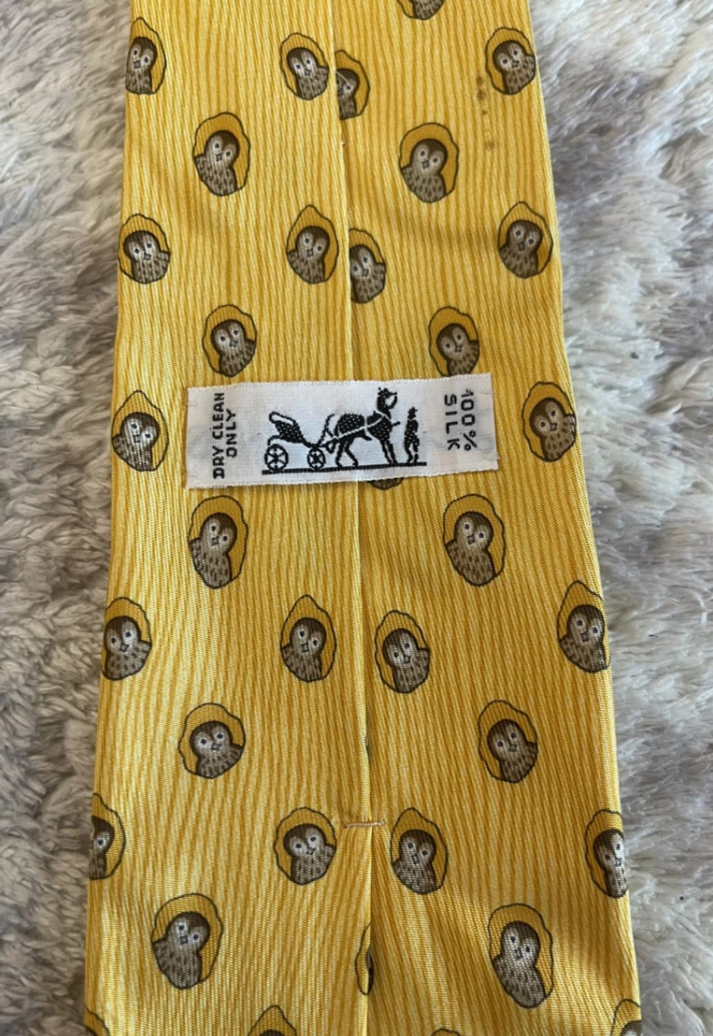 빈티지 에르메스 옐로우 부엉이 넥타이 상품이미지3