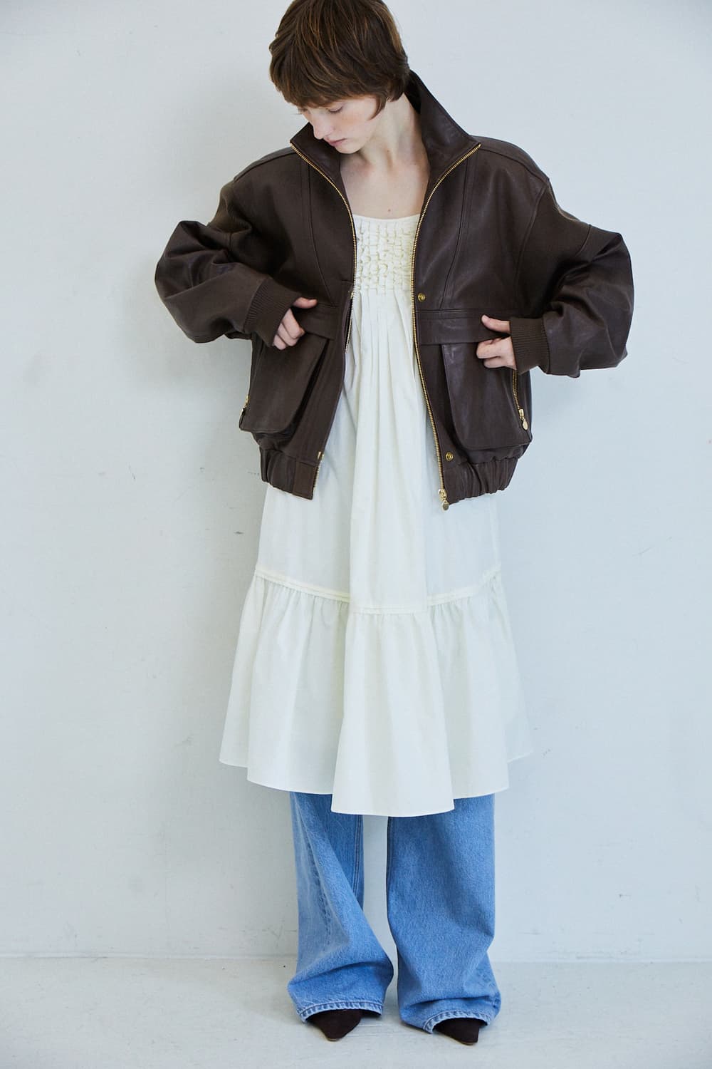 파르벵 콩테 립 레더 점퍼 브라운 상품이미지2