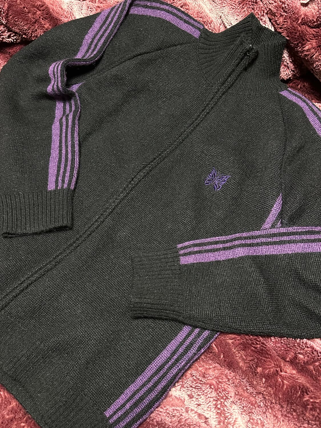 [L]빔즈 니들스 모헤어 니트집업 퍼플블랙 상품이미지2