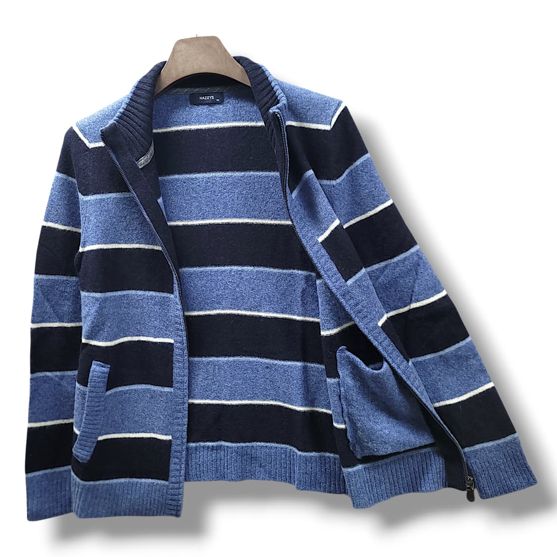 [95] 헤지스 블랙&블루 스트라이프 울 집업 가디건 상품이미지4